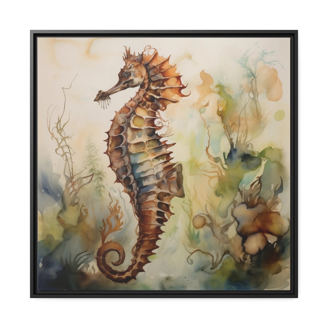 Seahorse Watercolor Painting Canvas Print Watercolor Seahorse Wall Art ...