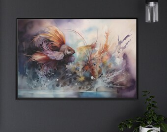 Zen Aquarium Painting Betta Fish Watercolor Canvas Print of Fish Colorful Aquarium Painting Zen Fish Art Fish Lover Gift for Fish Enthusiast