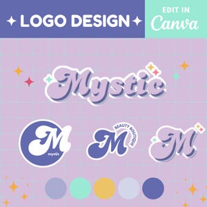 Editable Logo in Purple Colors Aesthetic Logo Design Design Customizable Colors Branding Boutique Shop Small Business Logo