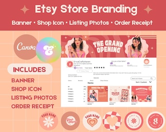Peach Pastel Etsy Shop Branding Kit: Canva Banner Templates