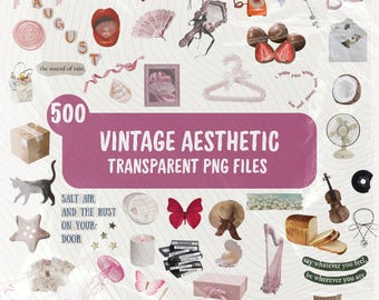 500 Vintage Aesthetic PNG Bundle, Coquette Scrapbook Clipart (Digital Download)