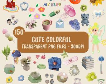Kawaii PNG Aufkleber, Pastell Y2K Clipart Bundle (digitaler Download)