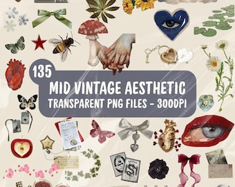 Mid Vintage Clipart Bundle: 135 Retro Collage Elements PNG