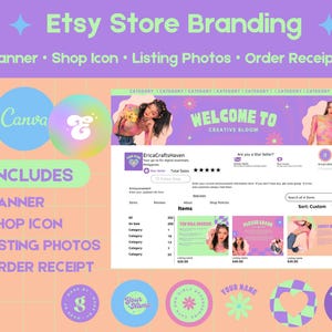 Etsy Shop Banner Templates Peachy Holographic Pastel Color Editable Etsy Branding Kit Template Canva Banner Templates Etsy Shop Design