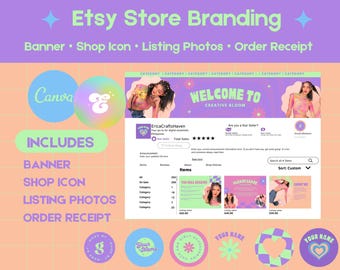 Peachy Holographic Etsy Shop Branding Kit: Canva Templates (Digital Download)