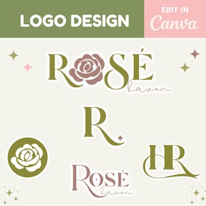Editable Rose Logo Bundle for Canva: Elegant Floral Branding Kit