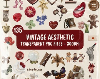 Vintage Ephemera PNG Clipart Bundle, Scrapbook Stickers (Digital Download)