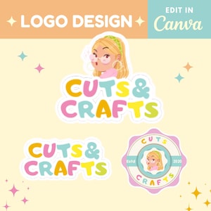 Editable Pink Logo Bundle Template Cute Girly Logo Design Templates Customizable Rainbow Logo Design Template