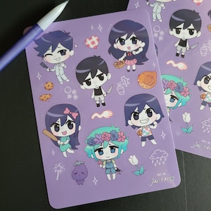 Omori Sticker Sheet - Tussle Among Stickers! - Omori, Kel, Mari, Hero, Basil, Aubrey