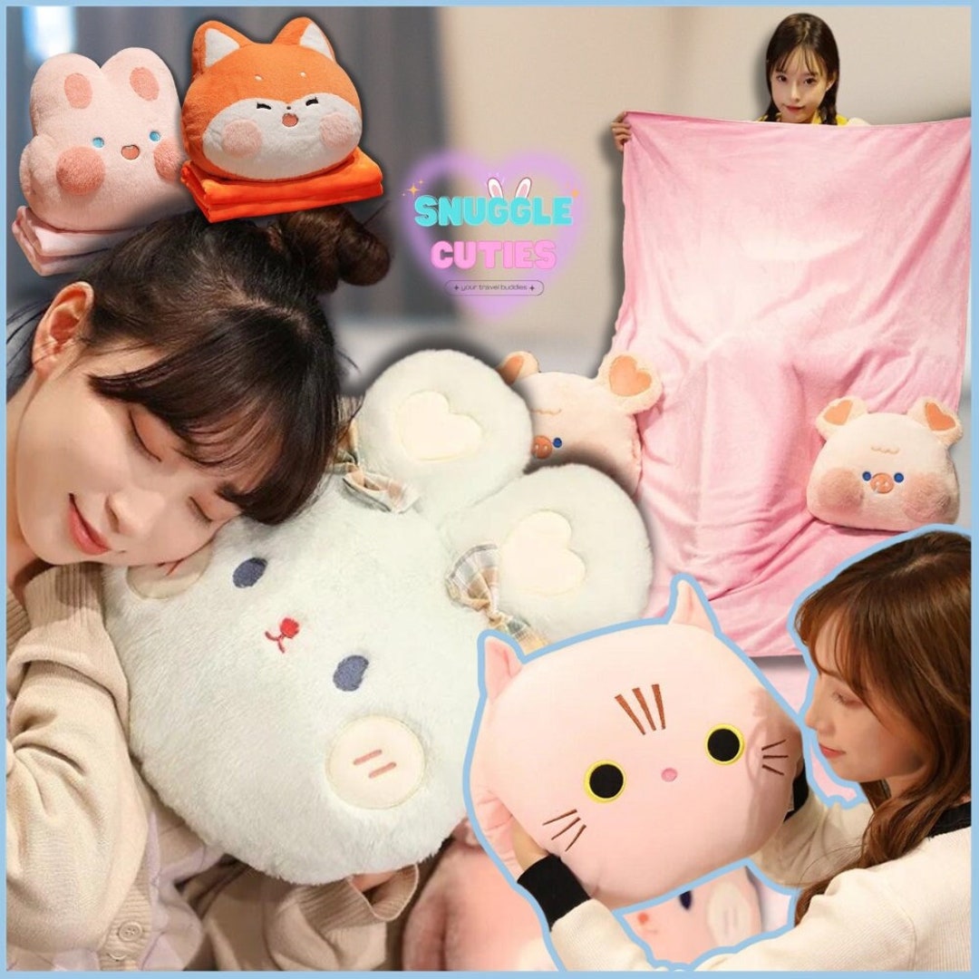 Carry on Travel Plushy Pillow and Blanket Set 3 in 1 Hand Warmer Pillow