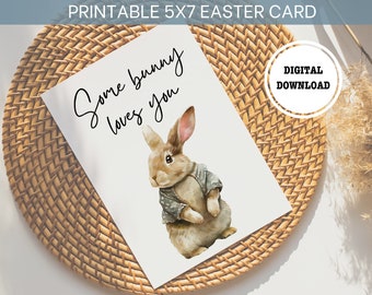 Tarjeta de Pascua imprimible 5x7, adorable conejito