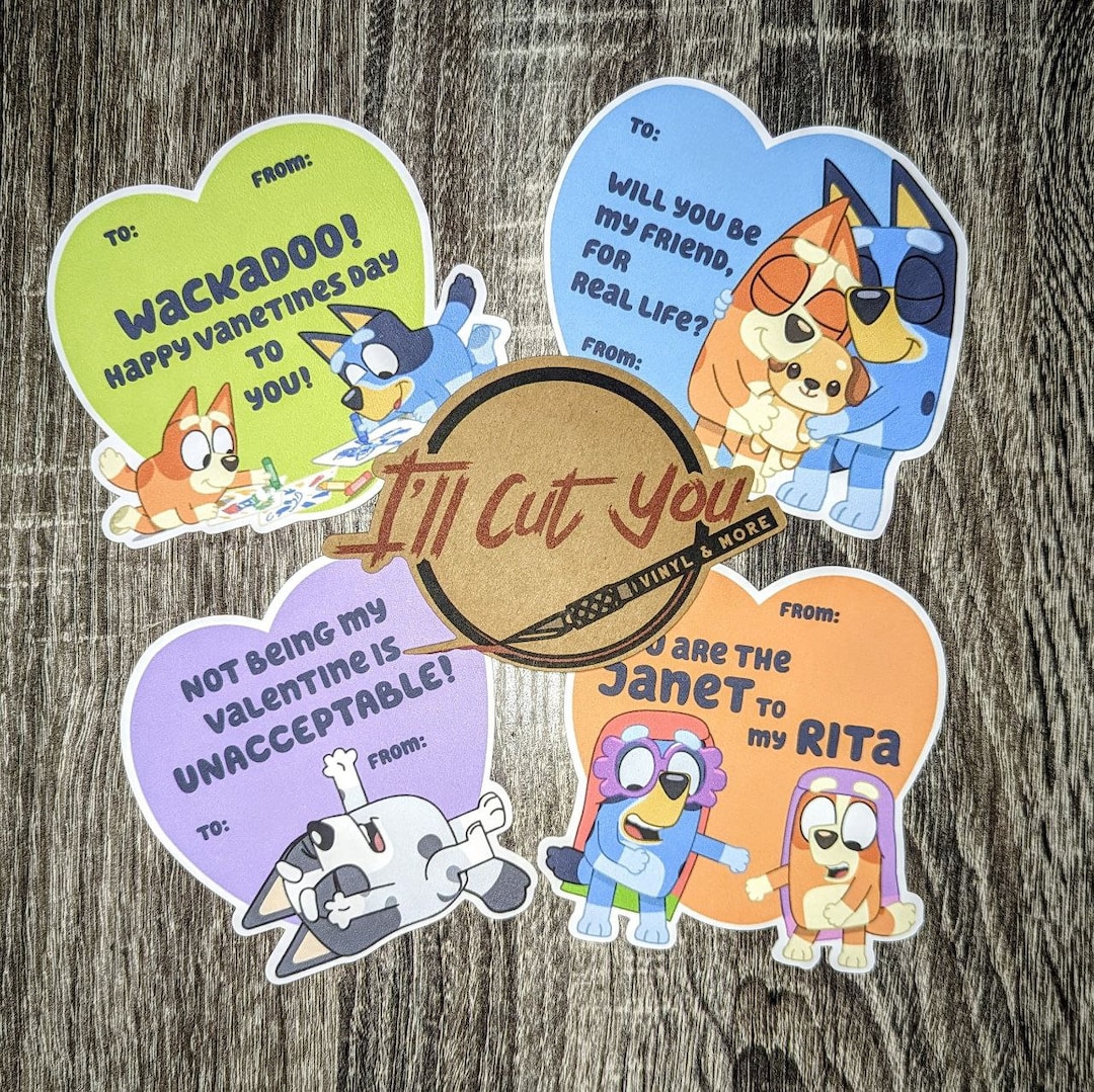 Bluey Valentines Cards PNG Files Print and Cut - Etsy
