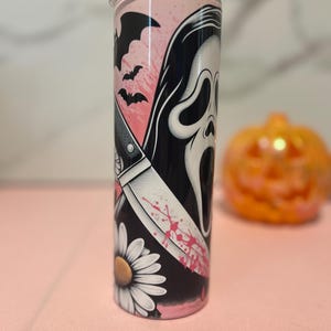 Pink Ghostface 20 oz Skinny Tumbler  Horror Movie Halloween Cup, Scream Slasher Gift, Spooky Cute Drinkware, Scary Movie Fan Gift