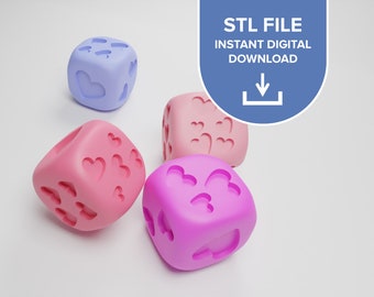Heart Dice, 3D-Printable, Ready-to-Print STL File - Instant Digital Download