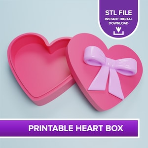Heart Valentine Box, 3D-printbaar, klaar-om-te-printen STL-bestand - direct digitaal downloaden