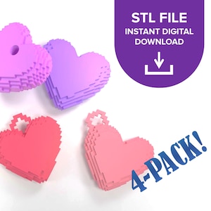 3D-Printable Pixel hearts, Four Voxel Shapes, Ready-to-Print STL Files - Instant Digital Download