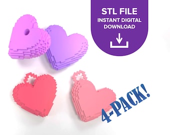 3D-Printable Pixel hearts, Four Voxel Shapes, Ready-to-Print STL Files - Instant Digital Download