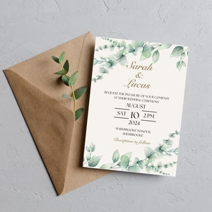 Eucalyptus Wedding Invitation Editable Template - INSTANT DOWNLOAD