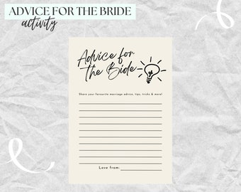 Advice for the Bride (Bridal Shower Activity) - INSTANT DOWNLOAD