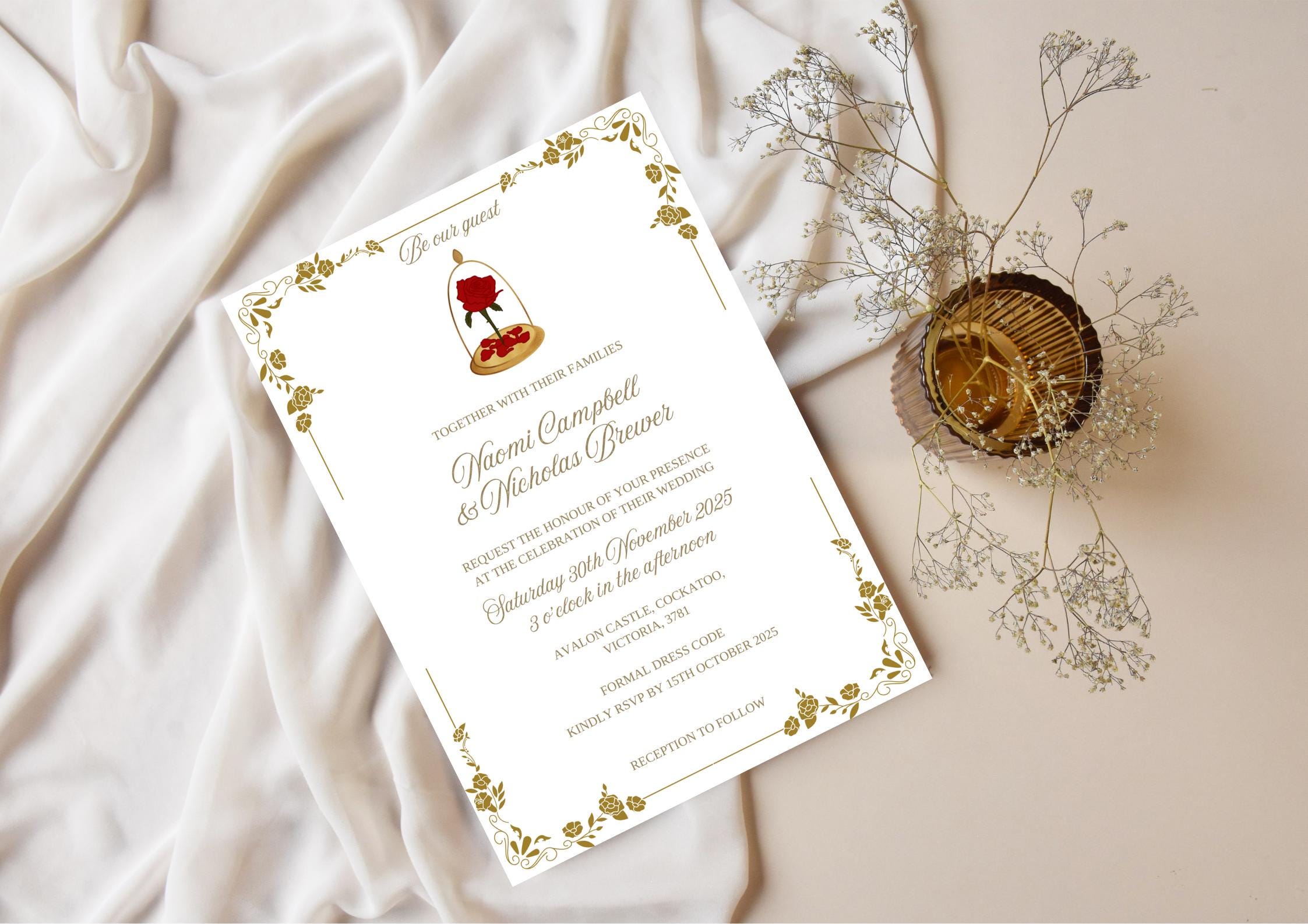 Beauty and the Beast Wedding Invitation Editable Template - INSTANT DOWNLOAD