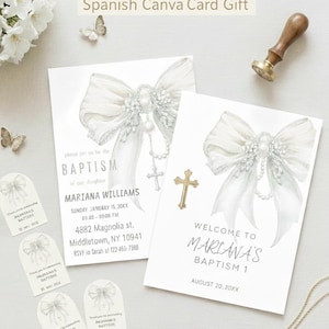 Baptism bundle with FREE Spanish candle card Template,editable Elegant christening Invite,Naming Ceremony Welcome Sign,Jesus Baptism Bundle