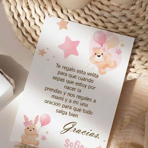 Spanish Baby Shower Candle Card,Tarjeta de bebe,Personalized Baby Girl Favor Tag,Newborn Greeting,Candle care card spanish