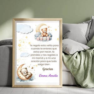 Etiqueta de chá de bebê espanha, cartão de recuperação para bebê, adorno para chá de bebê, vela para chá de bebê, oracion para bebe, cartão espanhol personalizado