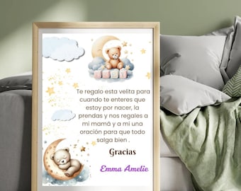 Tag babyshower spagnolo,Recuerdo para BabyShower Card,adorno para baby shower,vela para babyshower,oracion para bebe,carta spagnola personalizzata
