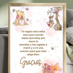 Tag de chá de bebê da Espanha, lembrancinhas de velas espanholas, cartão de lembrança, adorno para chá de bebê, vela para chá de bebê, urso de mel, chá de bebê do Ursinho Pooh