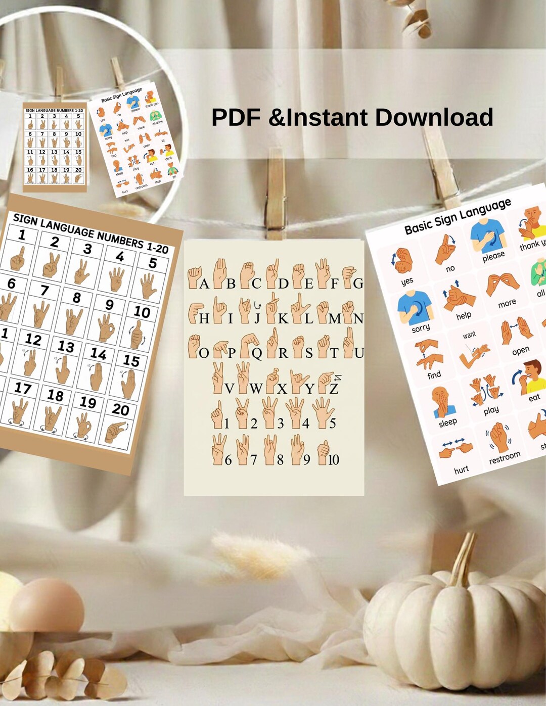 ASL Alphabet Flashcards & I Love You Poster Bundle, American Sign