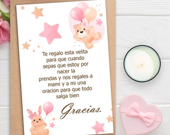 Etichetta baby shower Spagna,Recuerdo para BabyShower Card,biglietto bomboniera candela spagnola,biglietto bomboniera candela spagnola,invito per bebè,