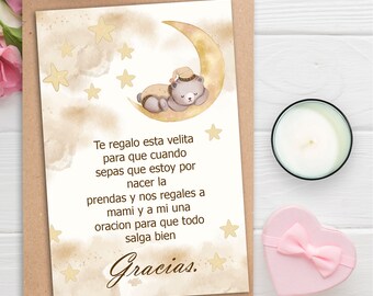 Biglietto di auguri per baby shower in spagnolo, biglietto di auguri con candele spagnole, ricordo per baby shower, auguri e biglietti di auguri per neonati, biglietto modificabile