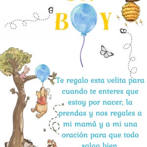 Tag de chá de bebê da Espanha, lembrancinhas de velas espanholas, cartão de lembrança, adorno para chá de bebê, vela para chá de bebê, urso de mel, chá de bebê do Ursinho Pooh