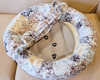Cozy Fleece Cat Bed: Microwave Heated Pad, Washable Cover