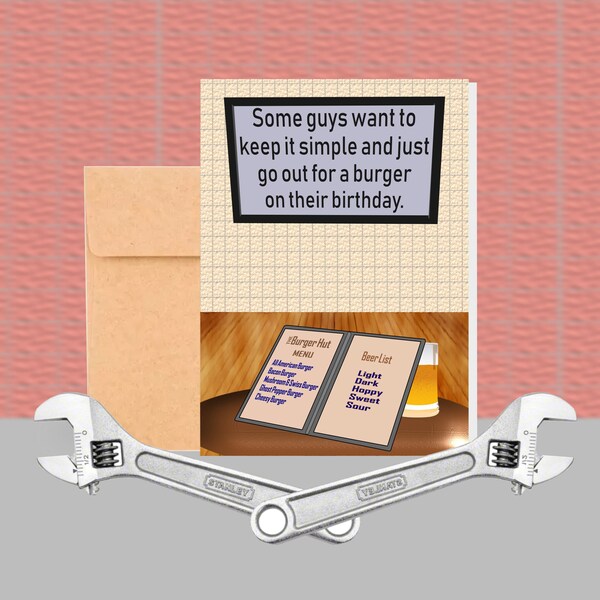 Printable Hamburger Birthday card for guys