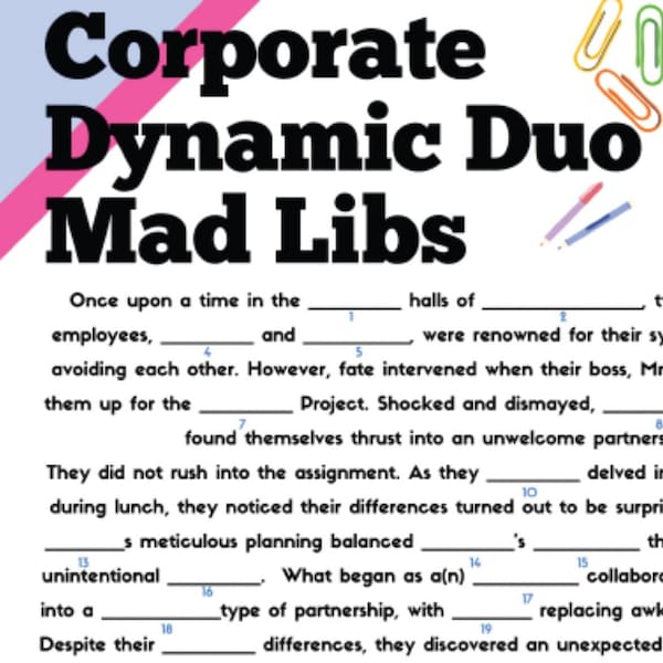 Corporate Team Building Mad Libs Activity | Printable Team Building Game  | Corporate Office Collaboration | Ice-Breaker | New Hire |