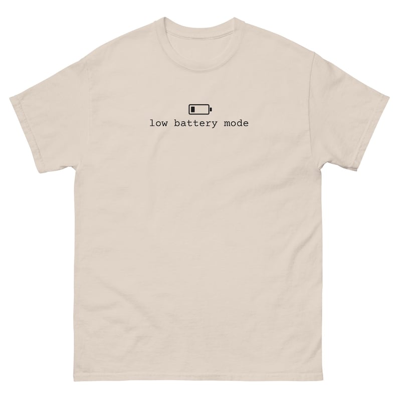 Low Battery Mode Shirt, Introvert T-Shirt, Minimalist Battery Icon Tee, Funny Introvert Gift, Unisex Cotton Text Shirt