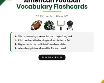 Vokabelkarten zum American Football für Englischlernende | Fußball-Idiomen für Business-Englisch (Niveau B1/C1) | Druckbare und digitale Vokabelkarten