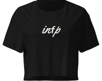 Schwarzes INFP-Crop-Top, kurzes T-Shirt mit Schreibschrift für den Persönlichkeitstyp MBTI, MBTI-Geschenk für sie, minimalistisches Damen-Crop-Top