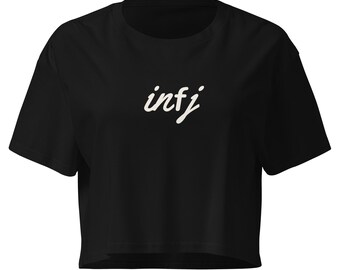 INFJ Crop Top Black, Cursive Personality Type Cropped Tee, MBTI Gift for Her, Minimalist Womens Crop Top