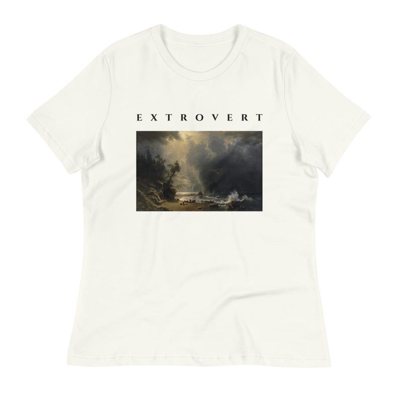 Extrovert Shirt, Bierstadt Storm Over Puget Sound Painting Tee, Dramatic Sky Art Womens T-Shirt, Vintage Oil Painting Gift