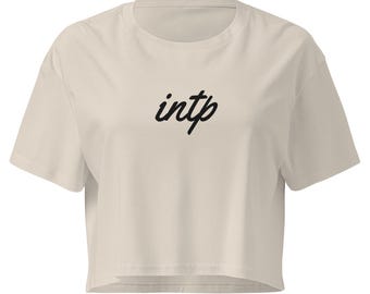 Weißes INTP-Crop-Top, kurzes T-Shirt mit Schreibschrift-Schriftzug zum Persönlichkeitstyp, MBTI-Geschenk für sie, minimalistisches Damen-Crop-Top