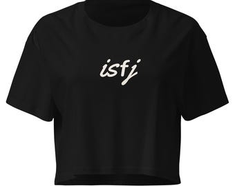 ISFJ Crop Top Zwart, Cropped T-shirt met cursief schrift, MBTI-cadeau voor haar, Minimalistische crop top voor dames