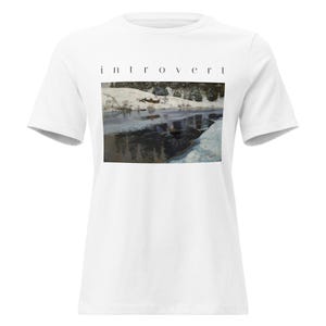 Introvert Shirt, Vintage Winter River Oil Painting Tee, Cottagecore Womens Relaxed T-Shirt, Quiet Aesthetic Art Gift For Her