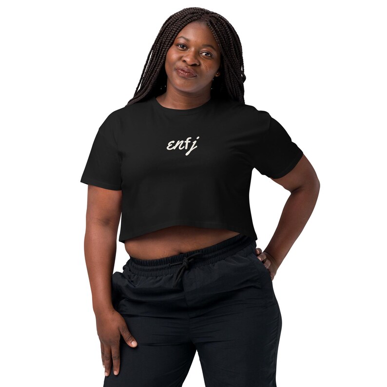 ENFJ Crop Top Black, Cursive Personality Type Cropped Tee, MBTI Gift for Her, Minimalist Womens Crop Top