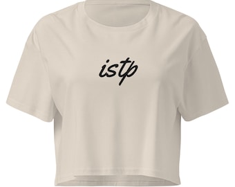 Weißes ISTP-Crop-Top, kurzes T-Shirt mit Schreibschrift-Schriftzug zum Persönlichkeitstyp, MBTI-Geschenk für sie, minimalistisches Damen-Crop-Top
