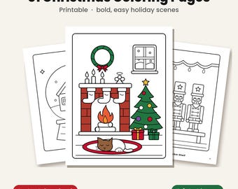 Printable Christmas Coloring Pages for Adults, 31 Bold and Easy Holiday Scenes, Large Print Christmas Coloring PDF, Instant Download