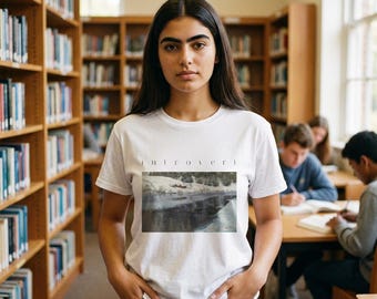 Introvert Shirt, Vintage Winter River Oil Painting Tee, Fitted Womens T-Shirt, Cottagecore Quiet Aesthetic Art Gift For Her