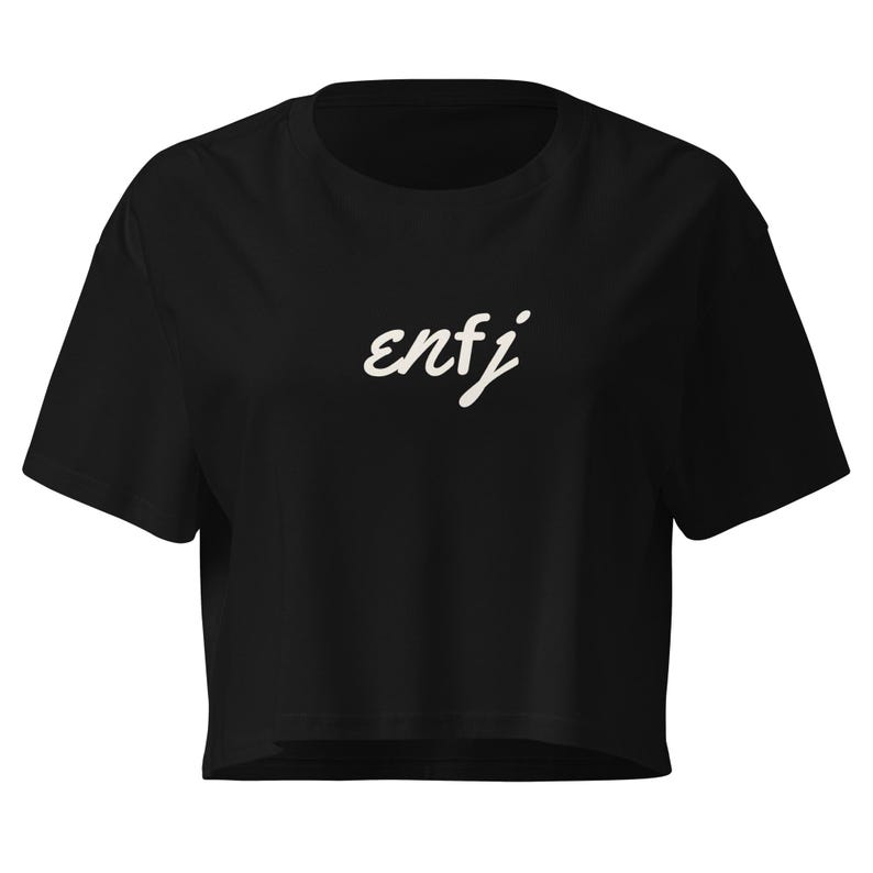 ENFJ Crop Top Black, Cursive Personality Type Cropped Tee, MBTI Gift for Her, Minimalist Womens Crop Top