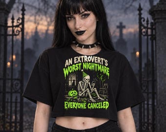 An Extrovert's Worst Nightmare Crop Top, Funny Halloween Extrovert Cropped Tee, Spooky Season Boxy Crop T-Shirt for Women